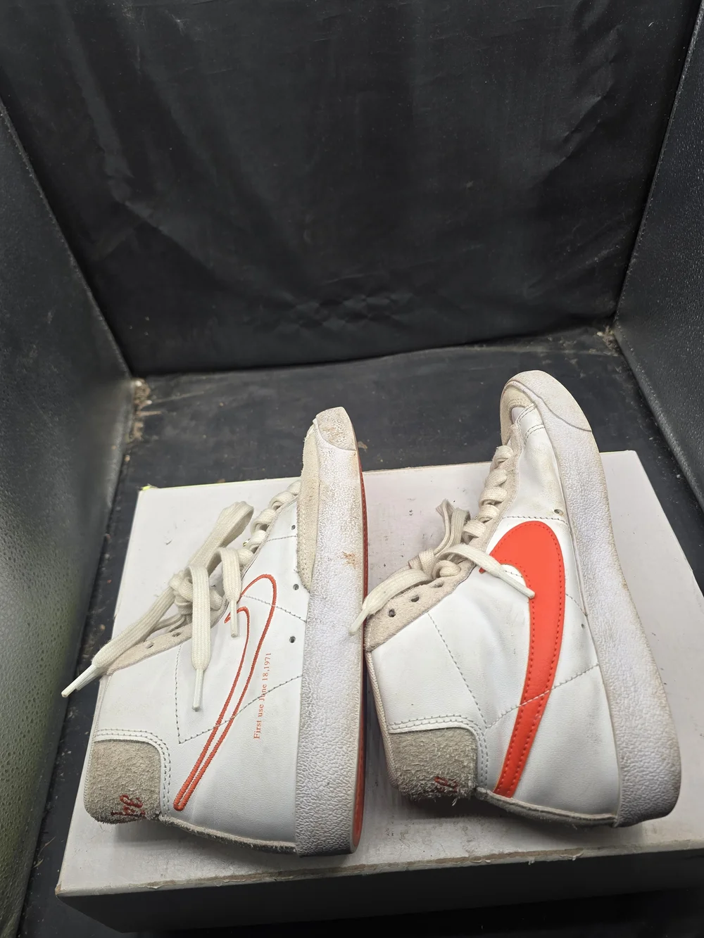 Nike‎ High Top Sneakers in White and Beige with Orange Swoosh